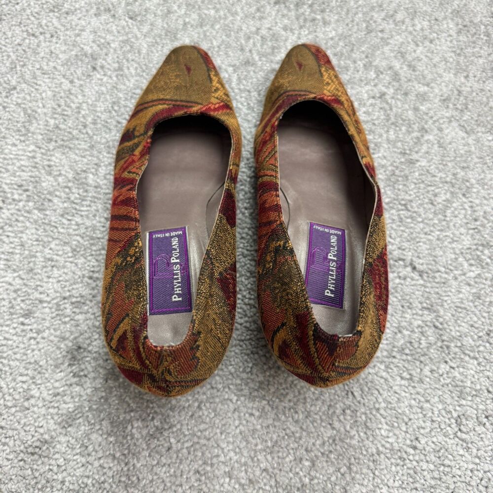 Phyllis Poland Tapestry Pointed Toe Kitten Heels Womens 8B Multi-Color Retro - Picture 4 of 13